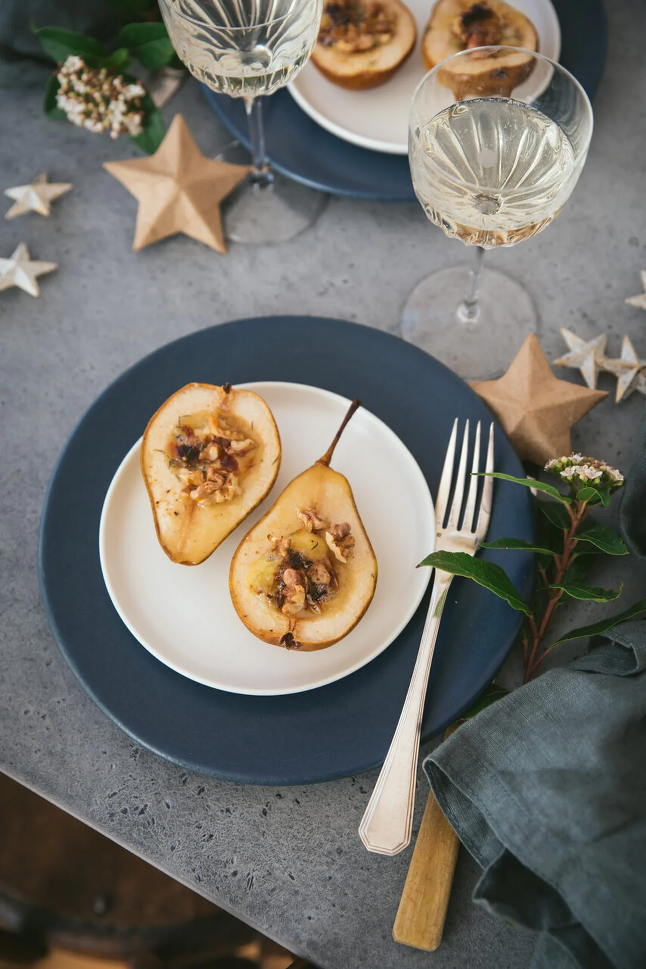 Poires gratinées au bleu et noix