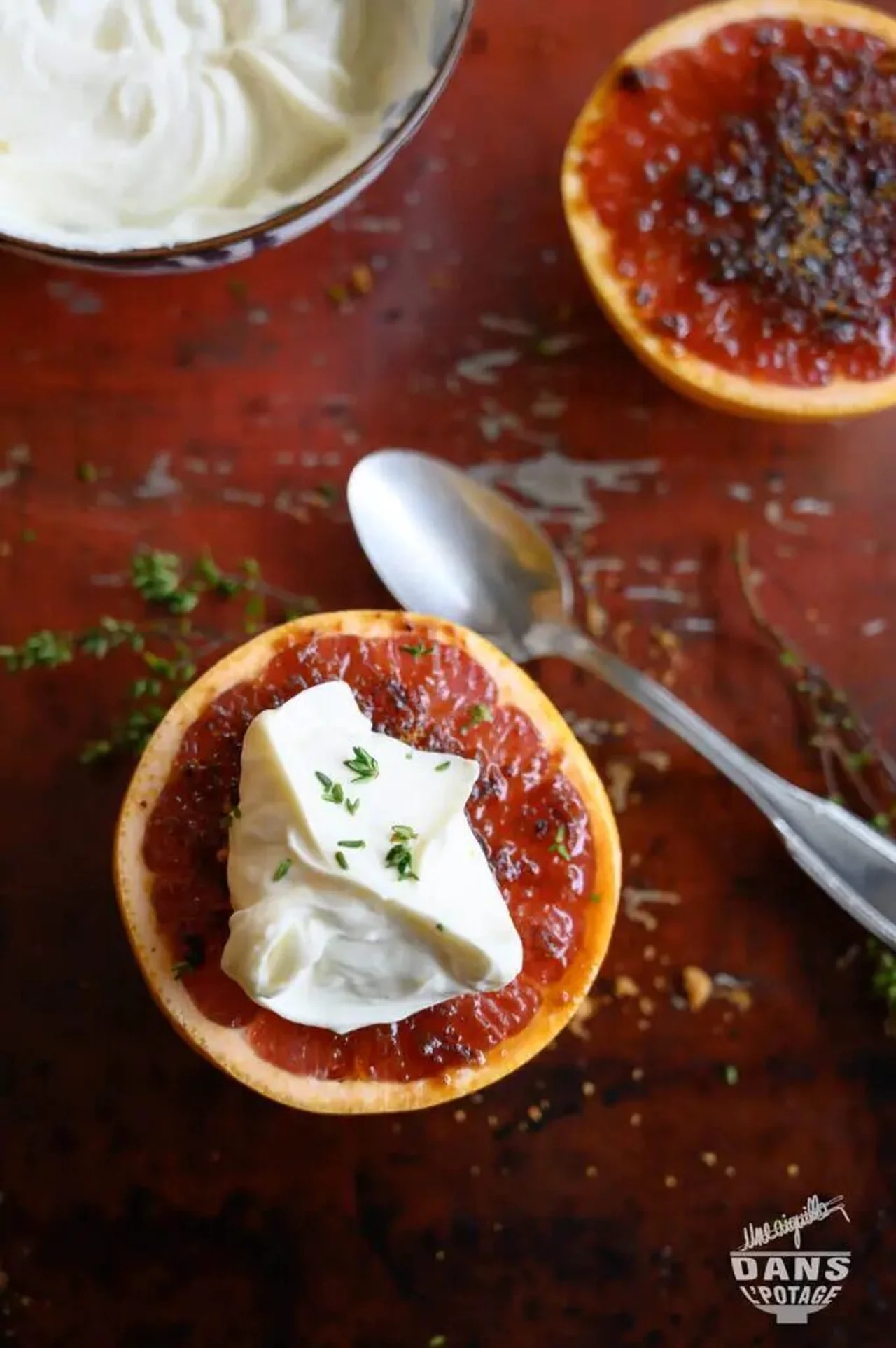 Pomelo caramélisé, crème au mascarpone