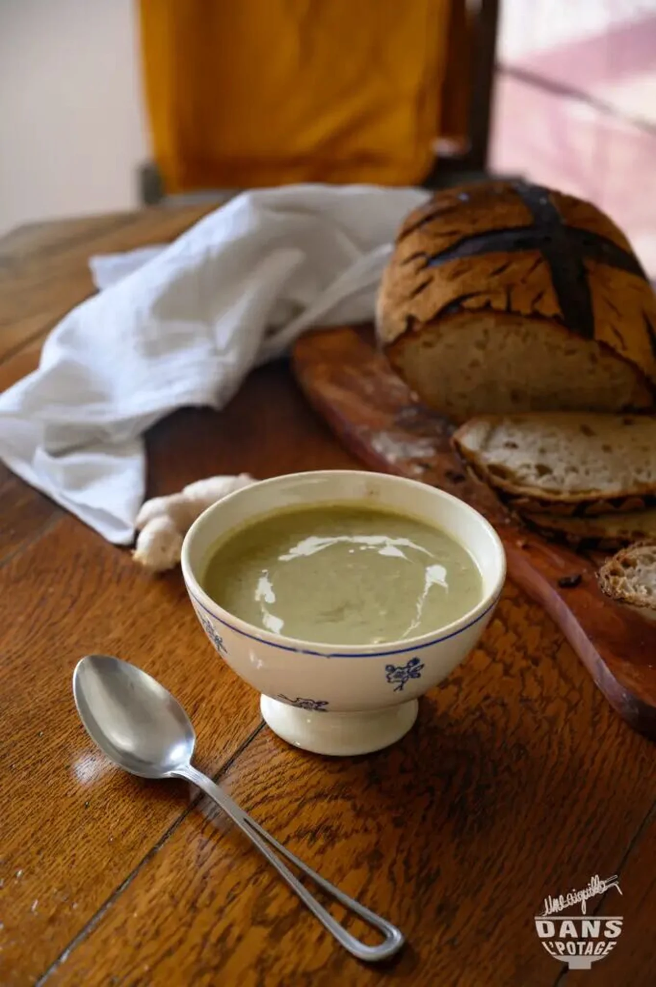 Soupe de poireaux, châtaigne et gingembre