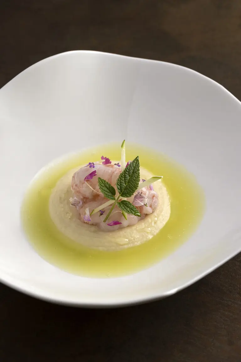 Langoustine piquée au yuzu, céleri, pomme