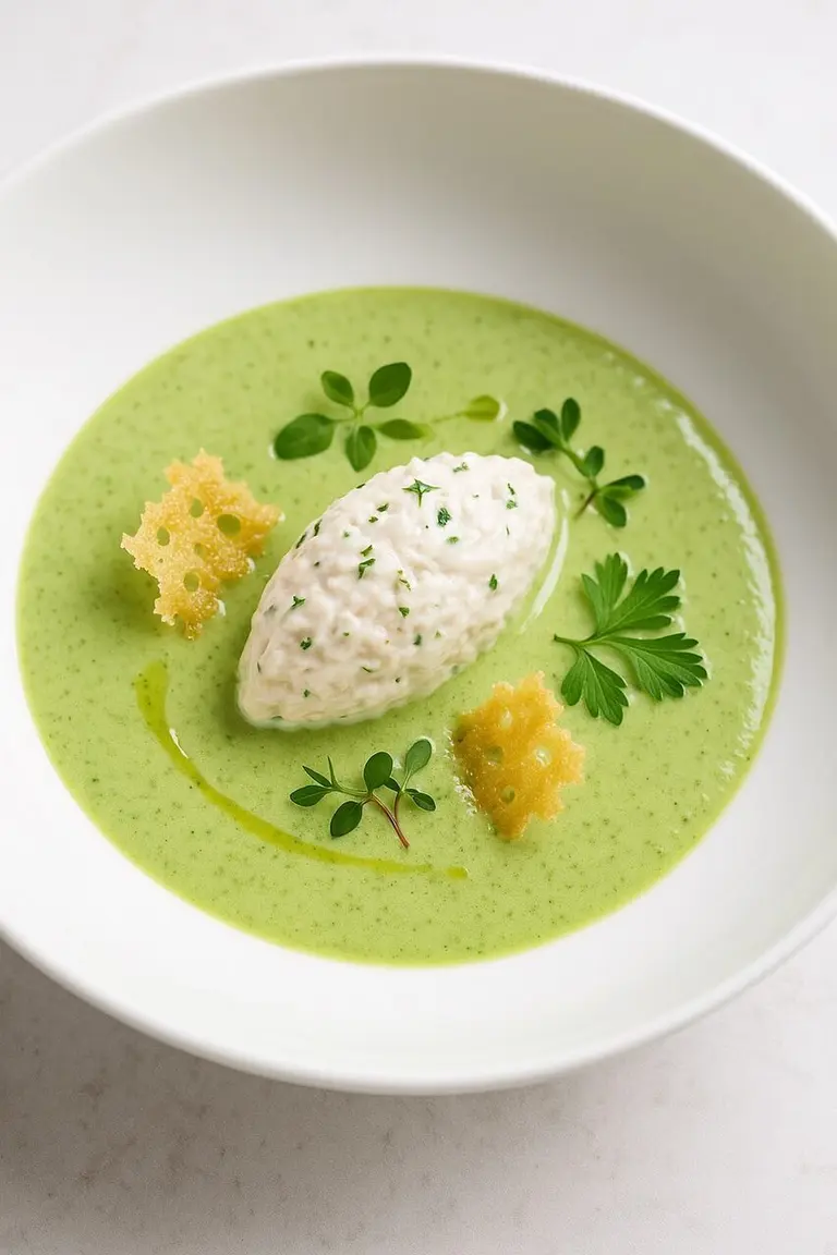 Crème de courgette glacée, quenelle de thon