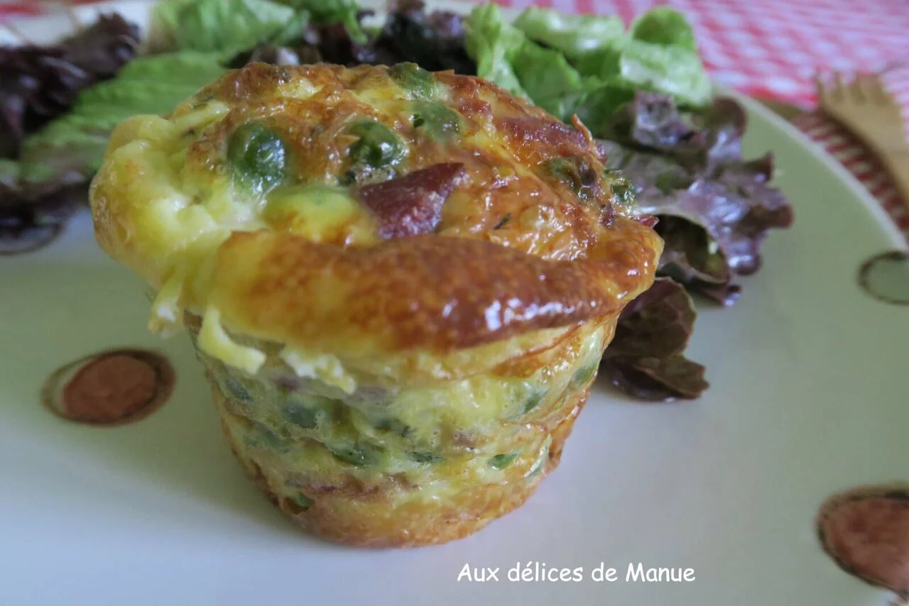 Frittata façon muffin aux petits pois et lardons