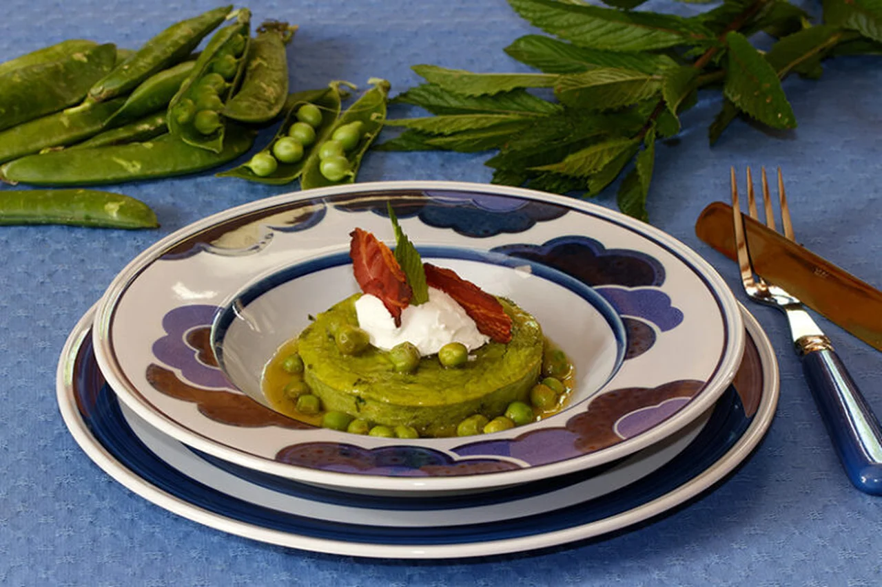 Flans de petits pois au lard croustillant