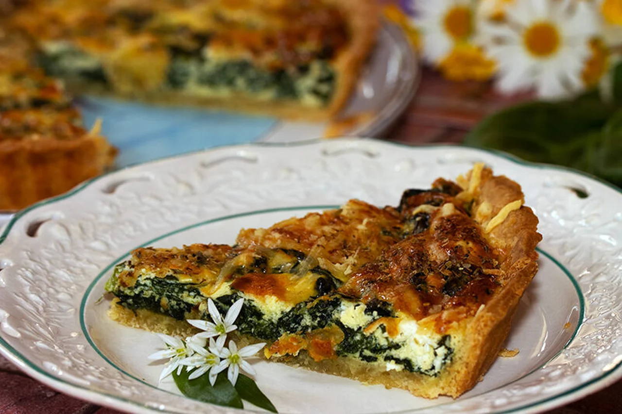 Tarte aux épinards, ail des ours et ricotta