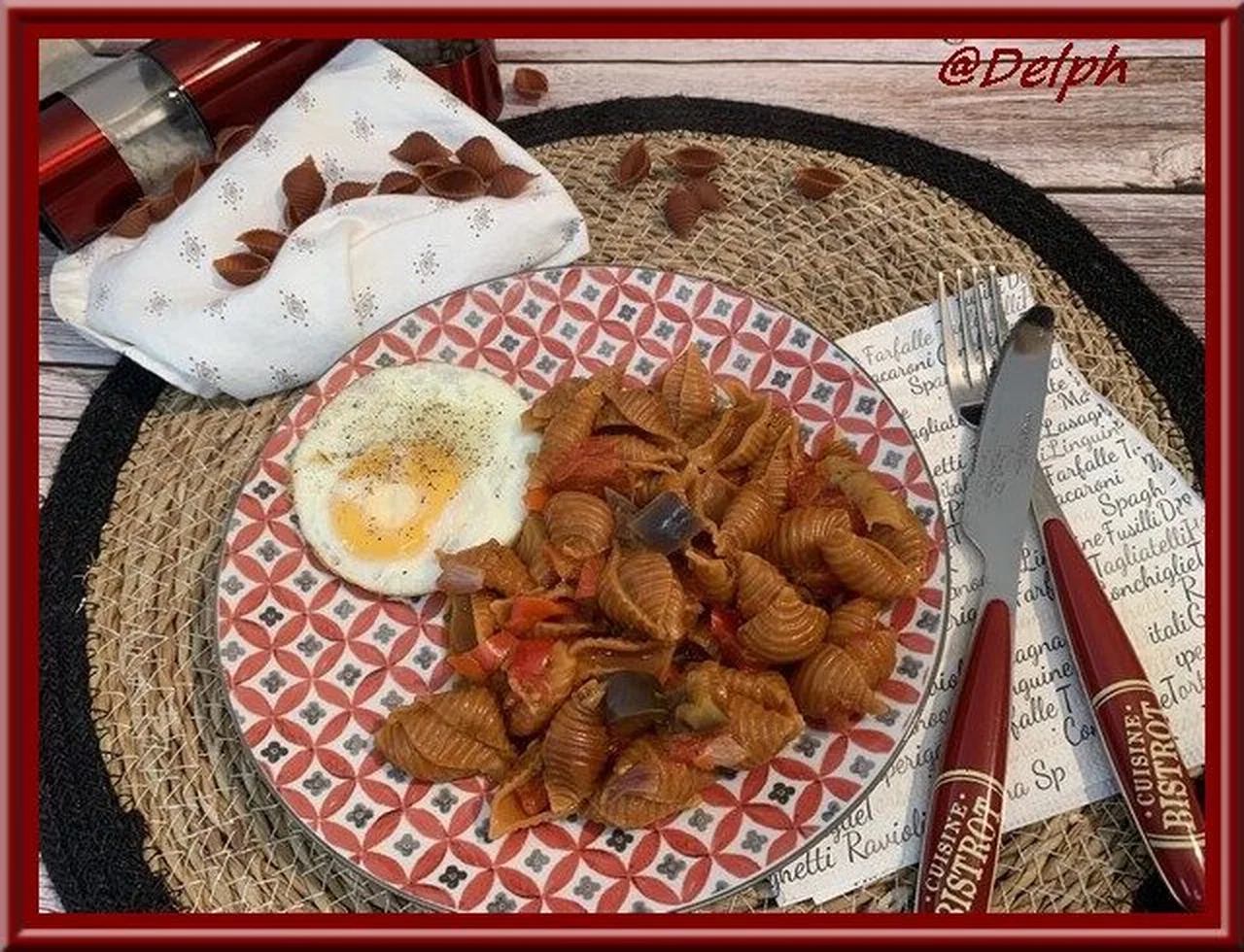 Conchiglie aux poivrons, tomate et aubergine