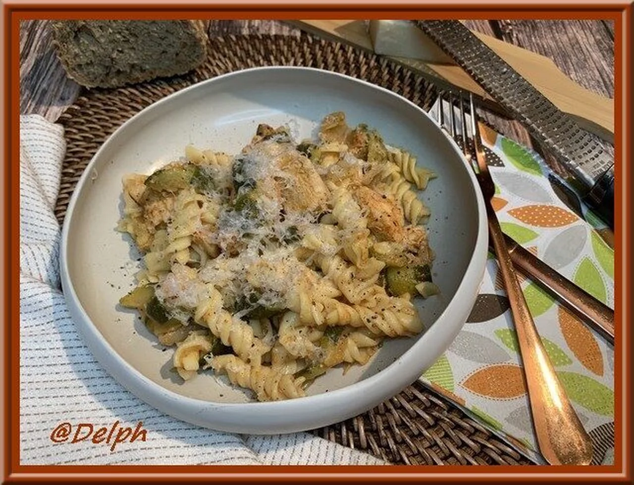 Filets de poulet aux pâtes et courgettes