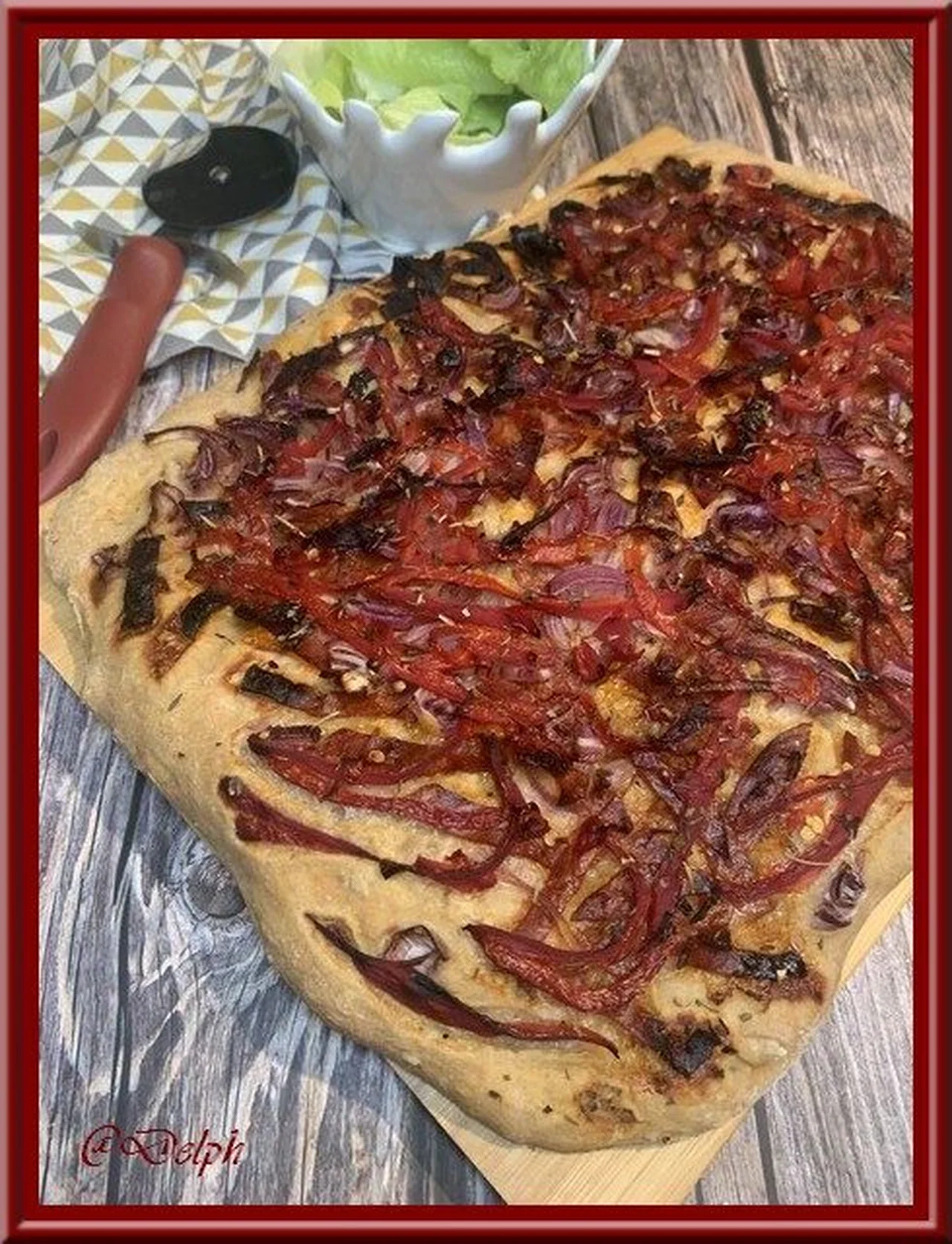 Focaccia aux poivrons rouges et chorizo