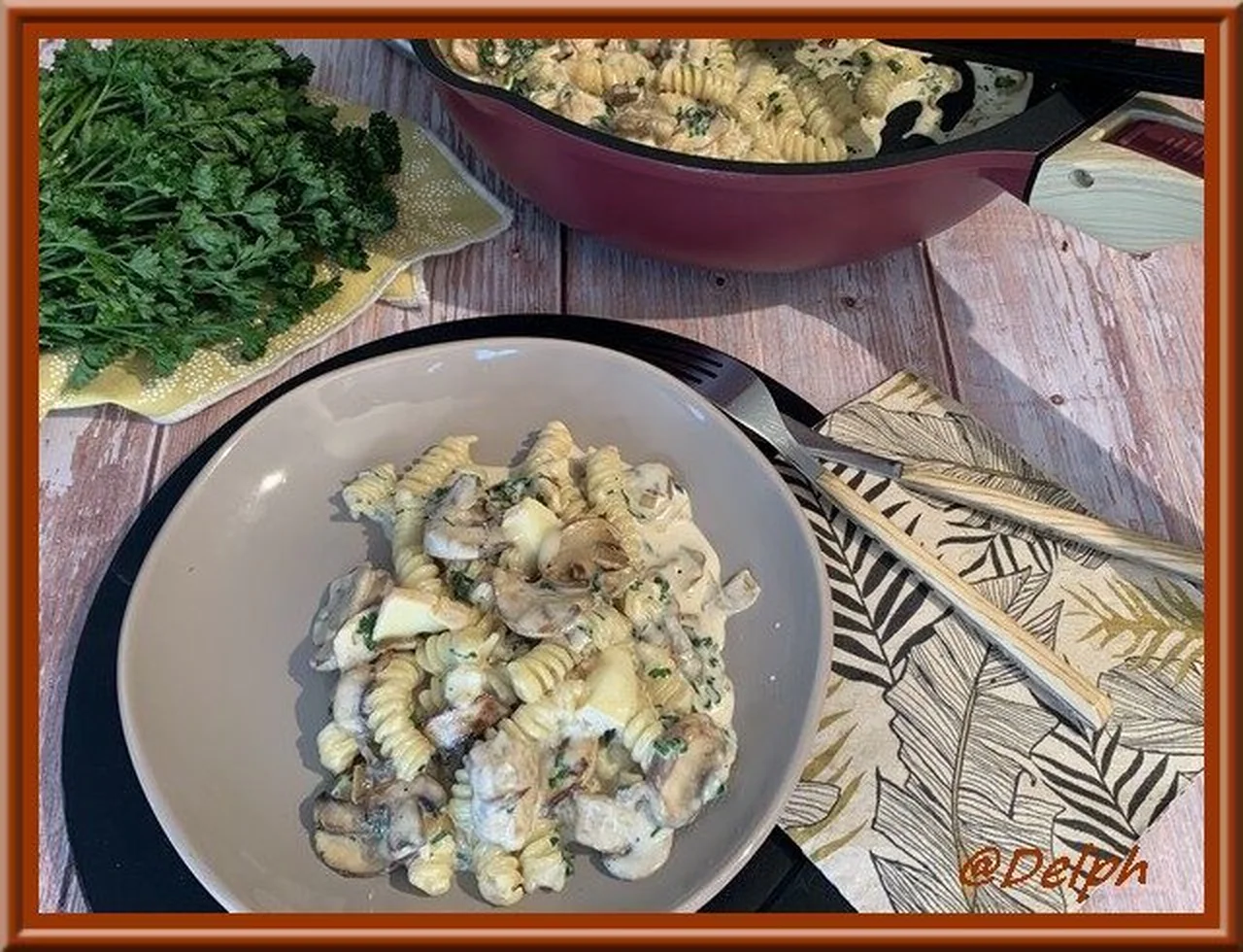 Fusilli à la crème de Roucoulons et champignons bruns