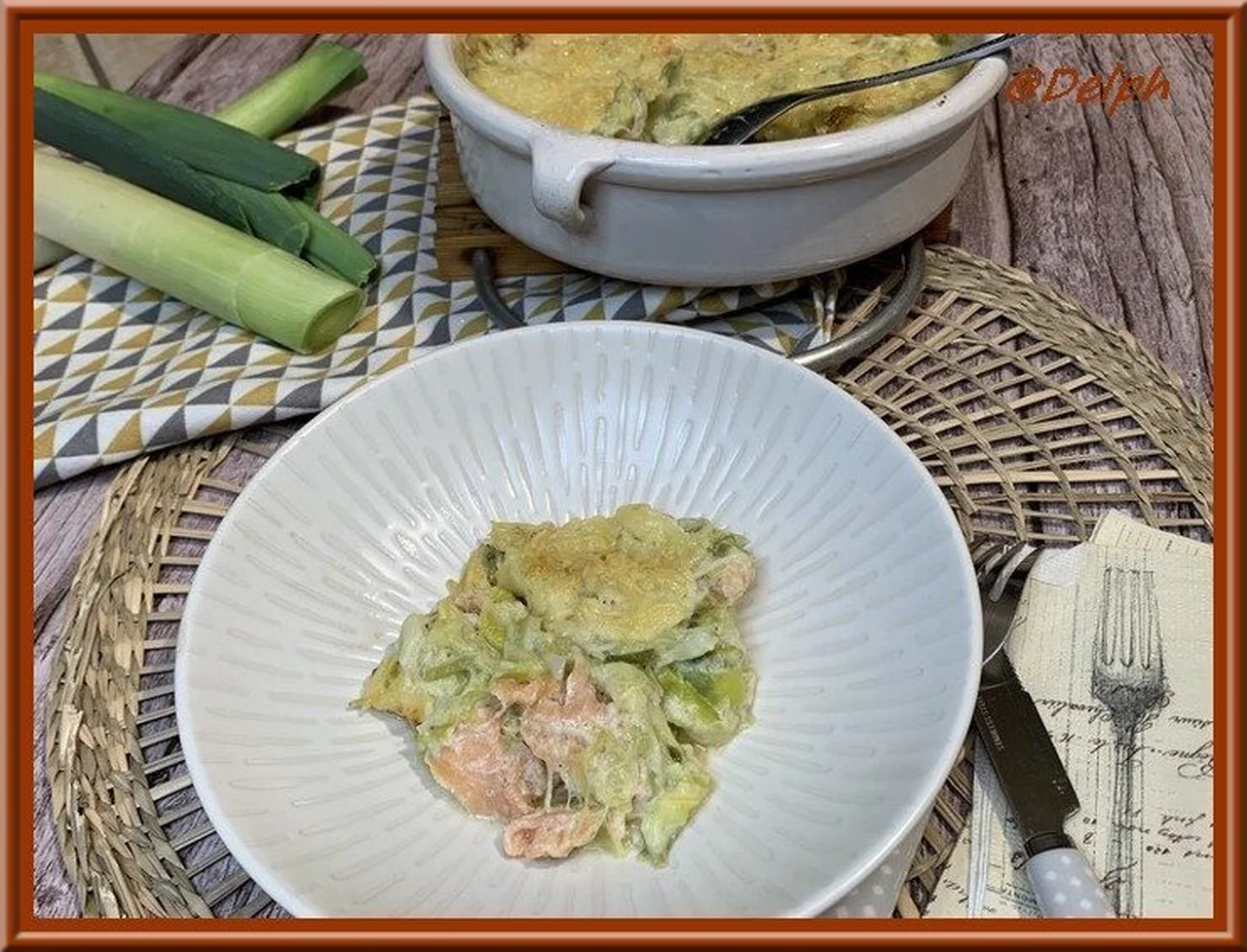 Gratin de poireaux et saumon fumé