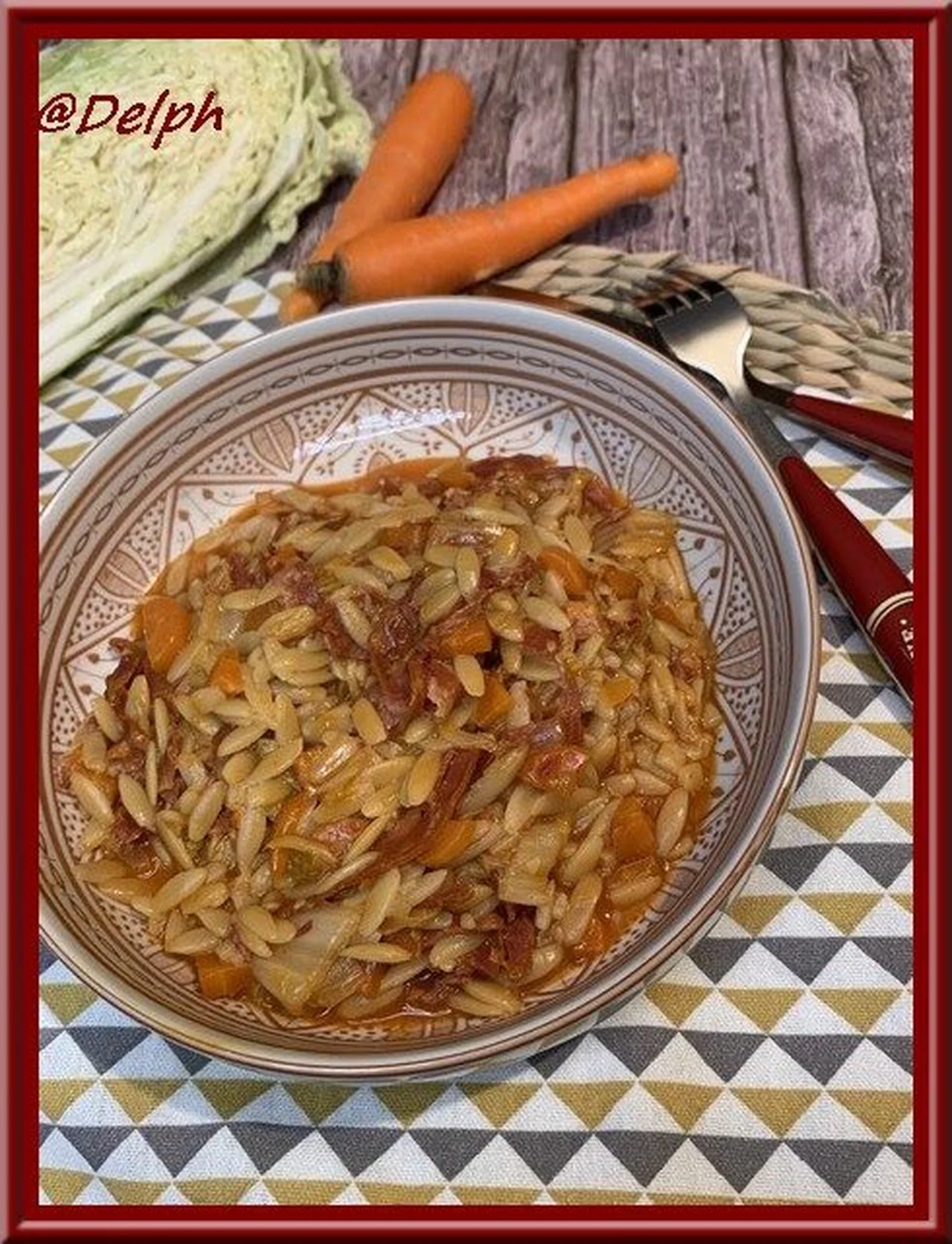 Langue d'oiseau aux carottes, chou chinois et chorizo