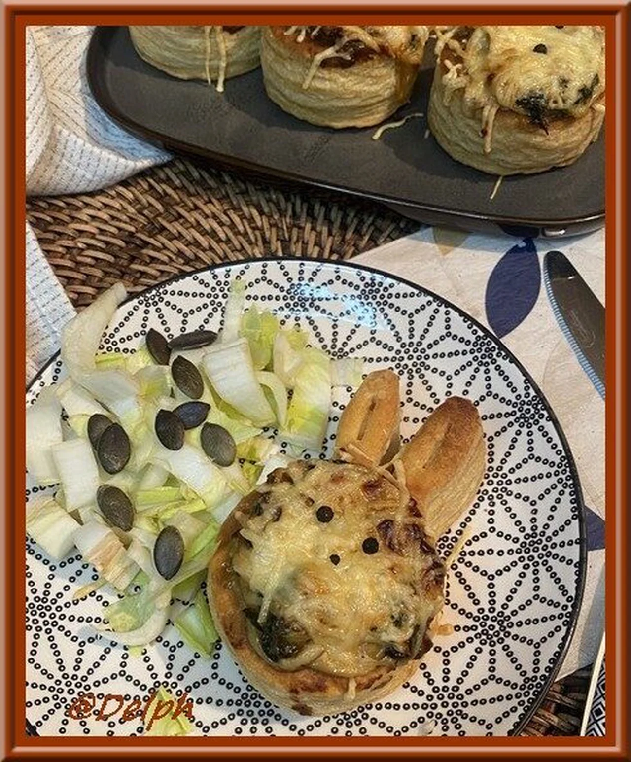 Lapins feuilletés farcis champignons, épinards et poitrine