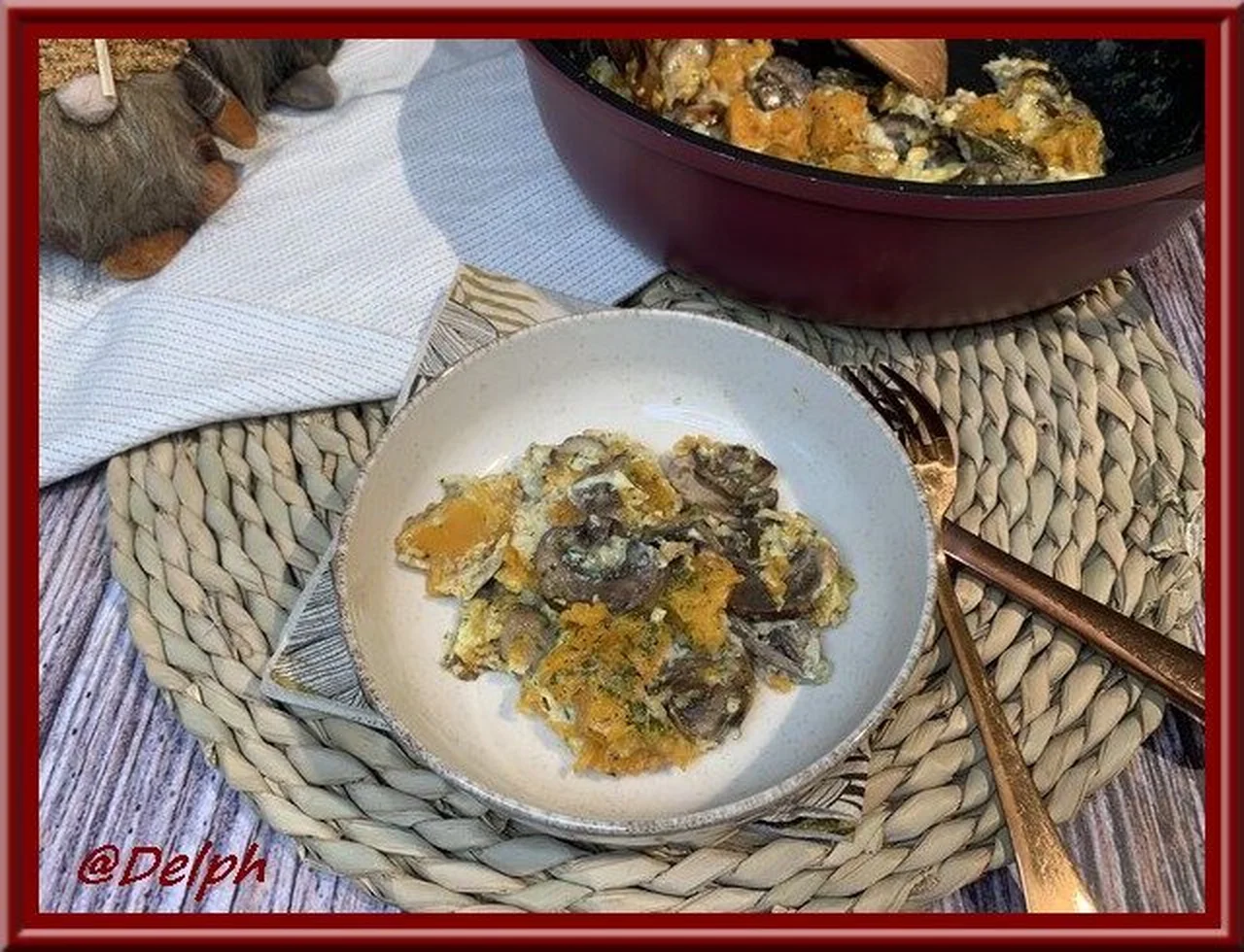 Omelette aux champignons et potimarron