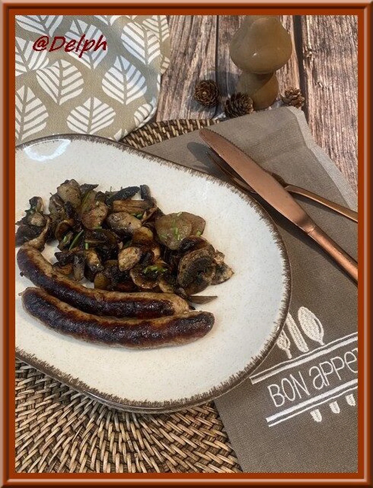 Poêlée de topinambours, champignons et chipolatas