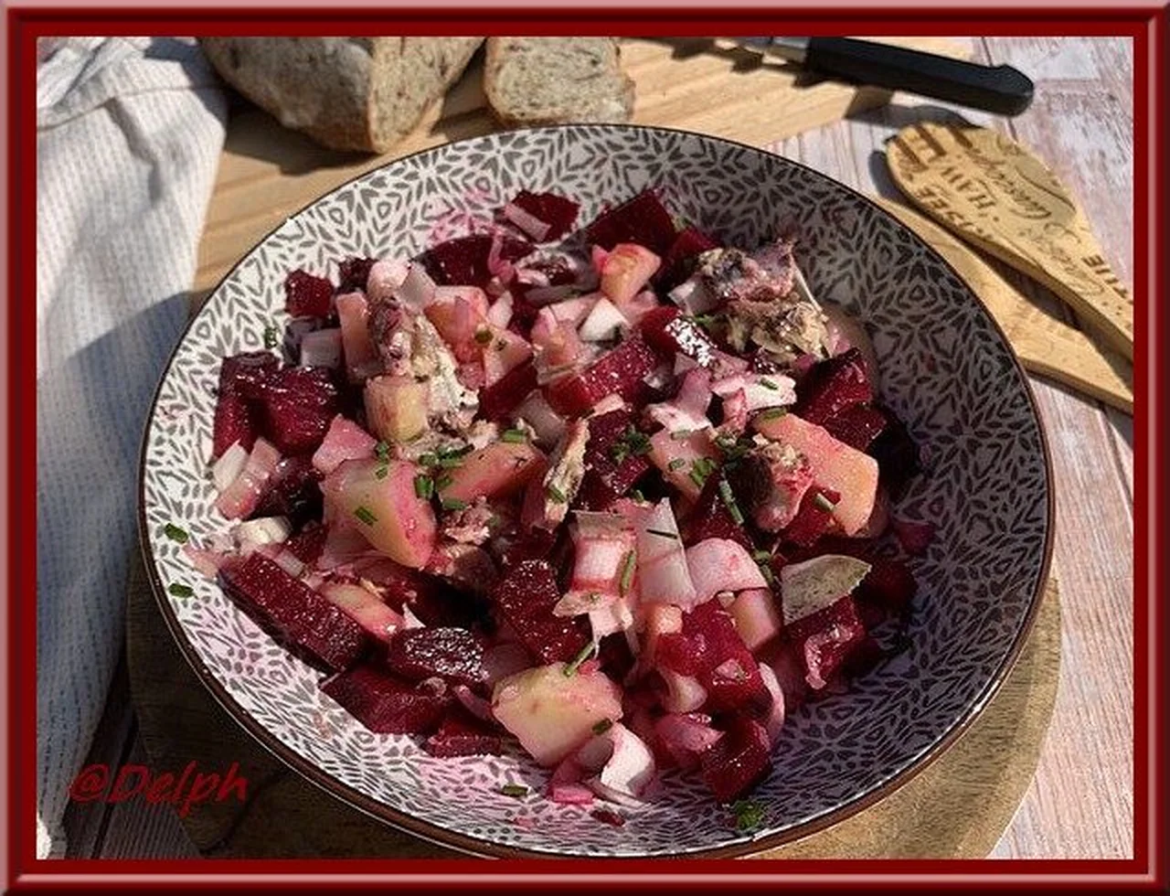 Salade pommes de terre, betterave, endive aux sardines