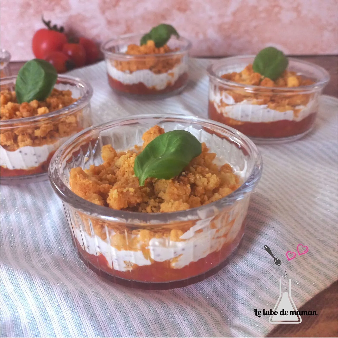 Crumble de tomates rôties en verrines