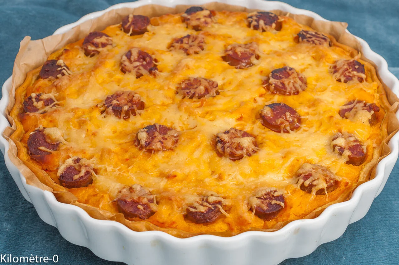 Tarte salée potimarron, chorizo et emmental
