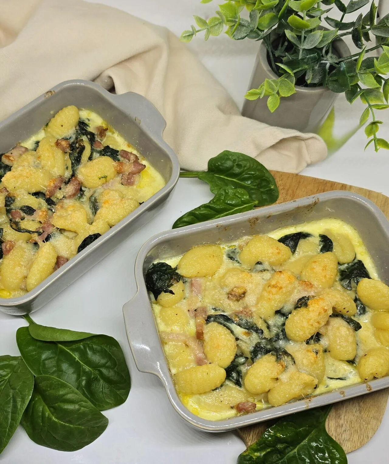 Gratin de gnocchis aux épinards et lardons