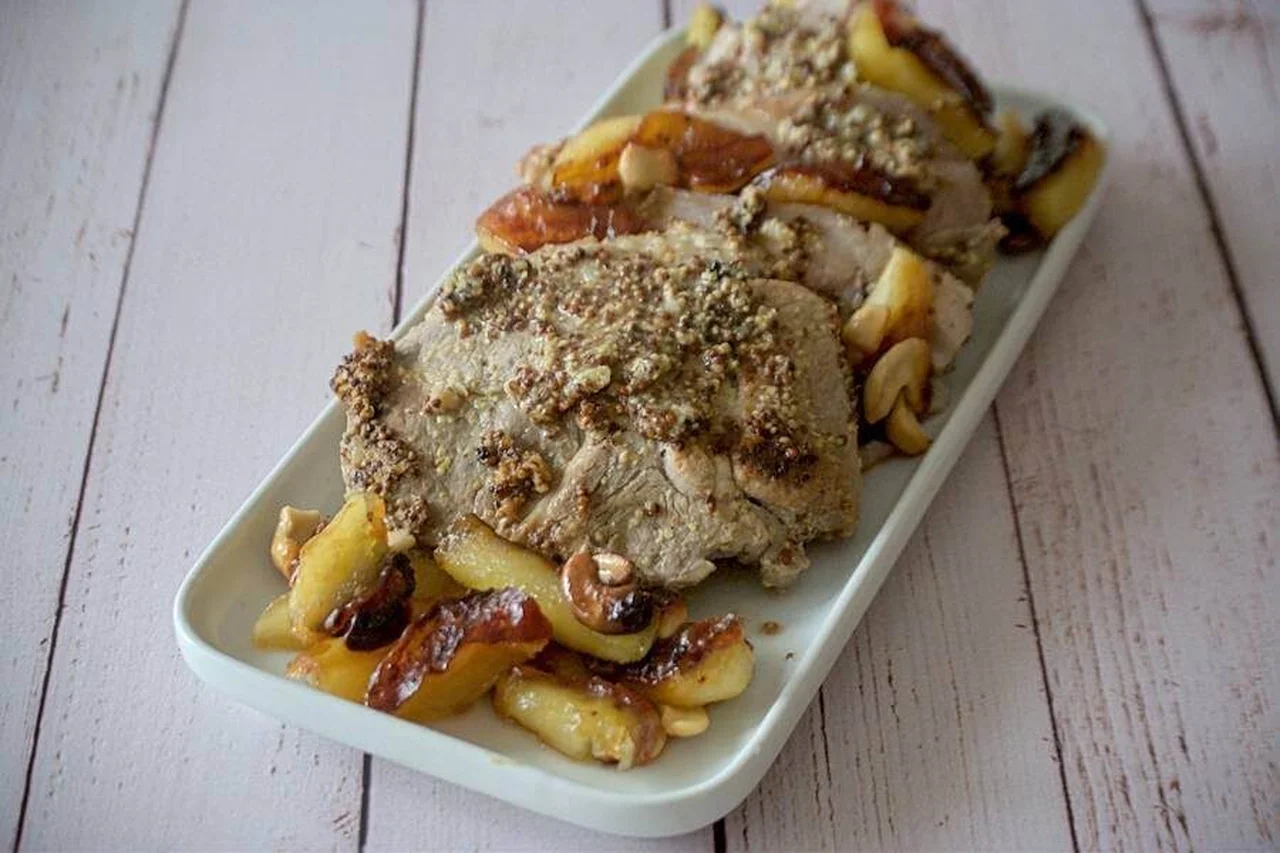 Côtes de porc moutarde et pommes caramélisées