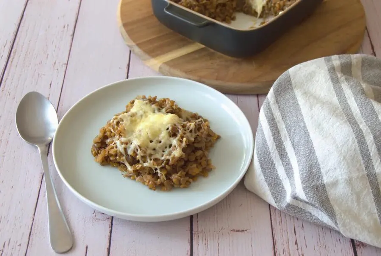Lentilles gratinées aux oignons caramélisés