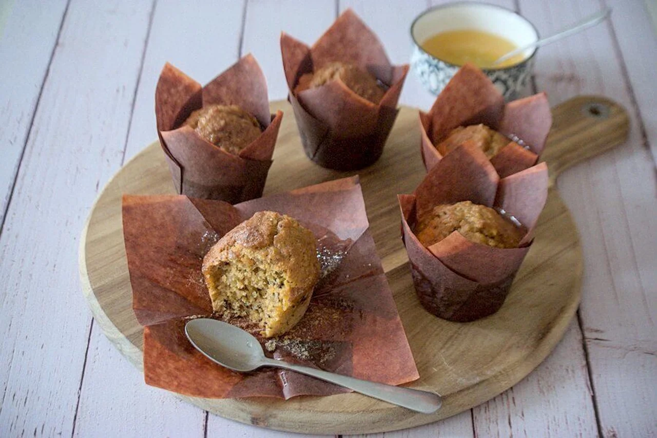 Muffins carotte et noix, glaçage à l'orange