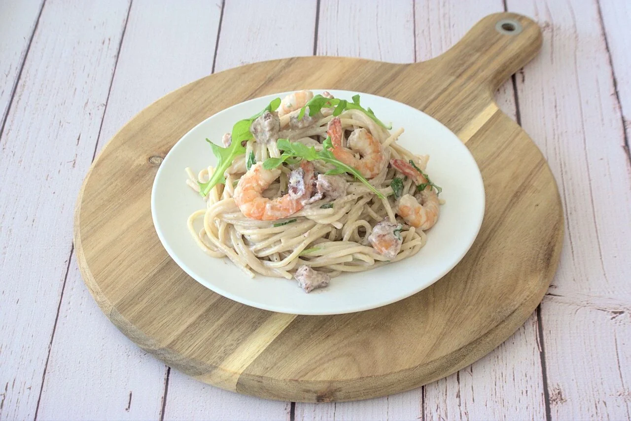 Pâtes crémeuses aux crevettes façon Jamie Oliver