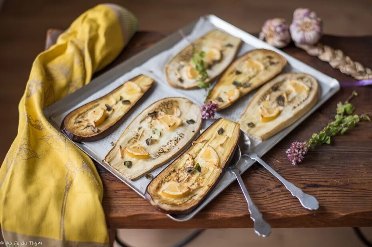 Aubergines confites au citron et origan