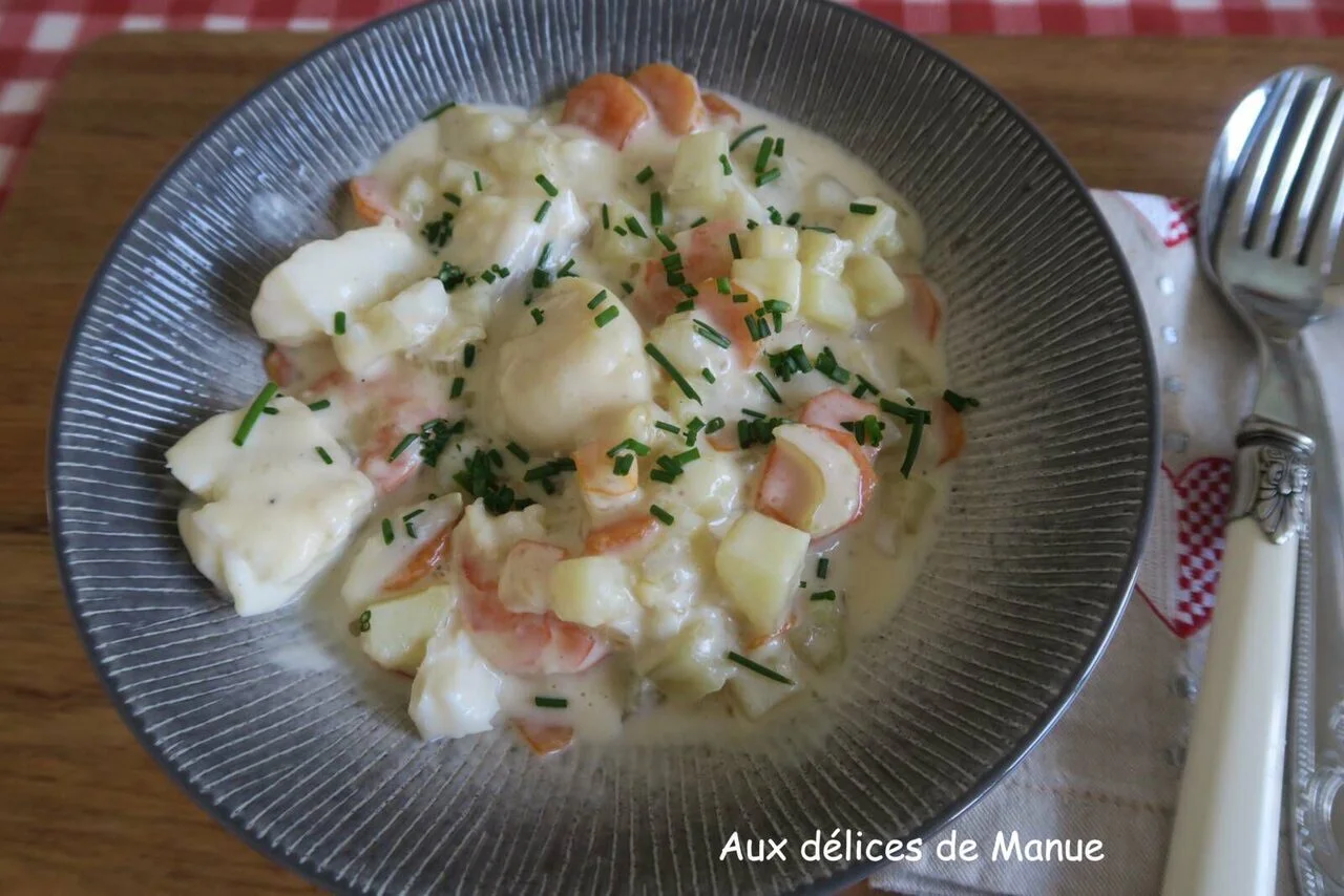 Chaudrée de Saint-Jacques, cabillaud et crevettes