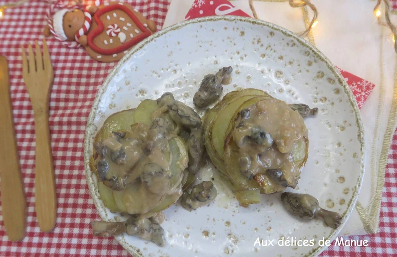 Millefeuille de pommes de terre aux morilles