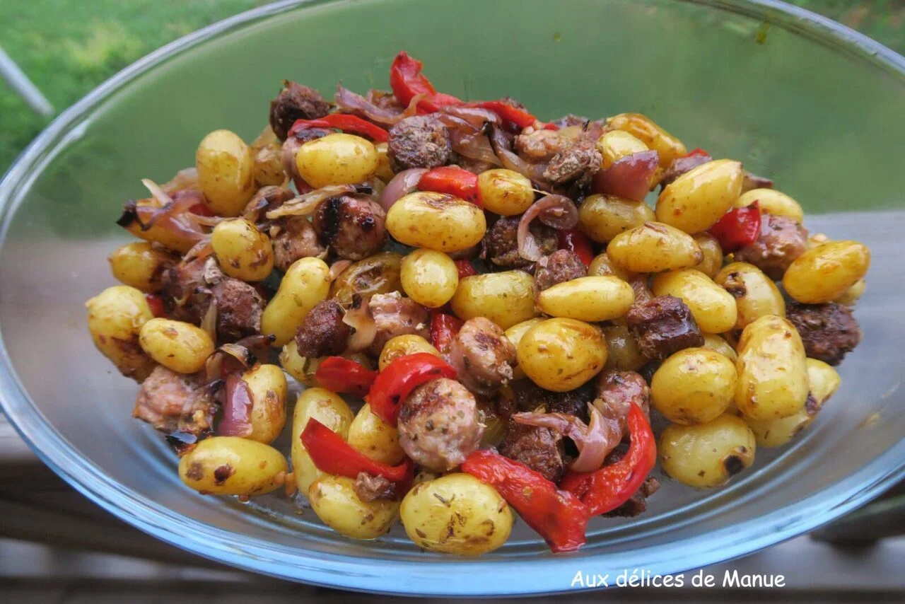 Rattes poivron merguez et chipolata à la plancha