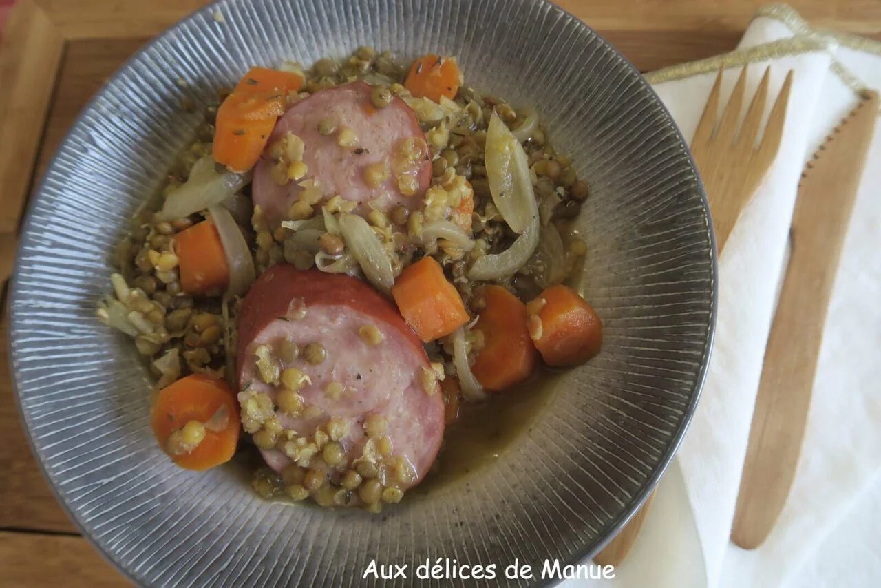 Trio de lentilles au saucisson à l'ail