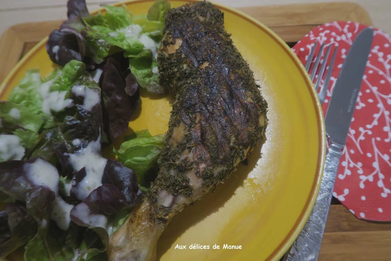 Cuisses de poulet en croûte de thym à la plancha