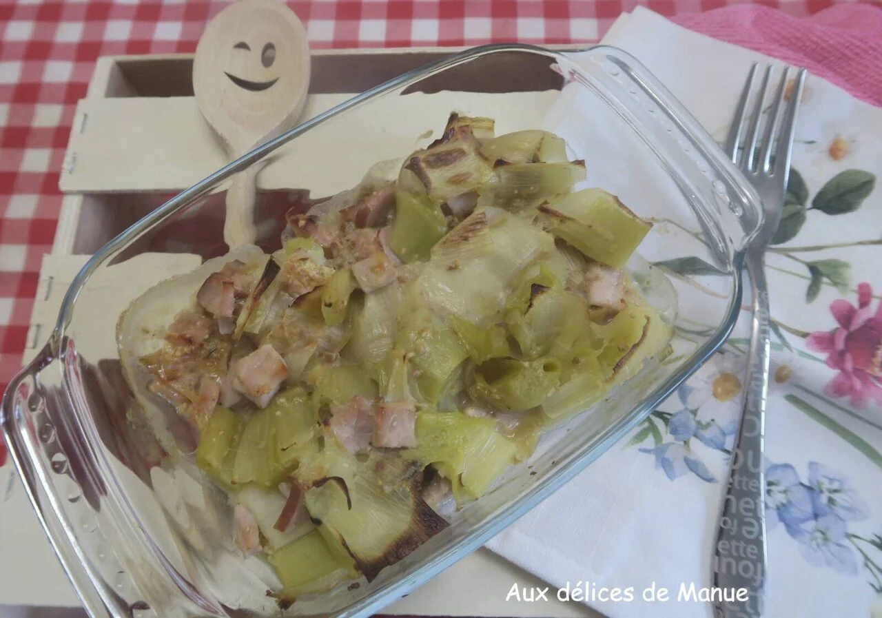 Gratin de poireaux et jambon à la cancoillotte