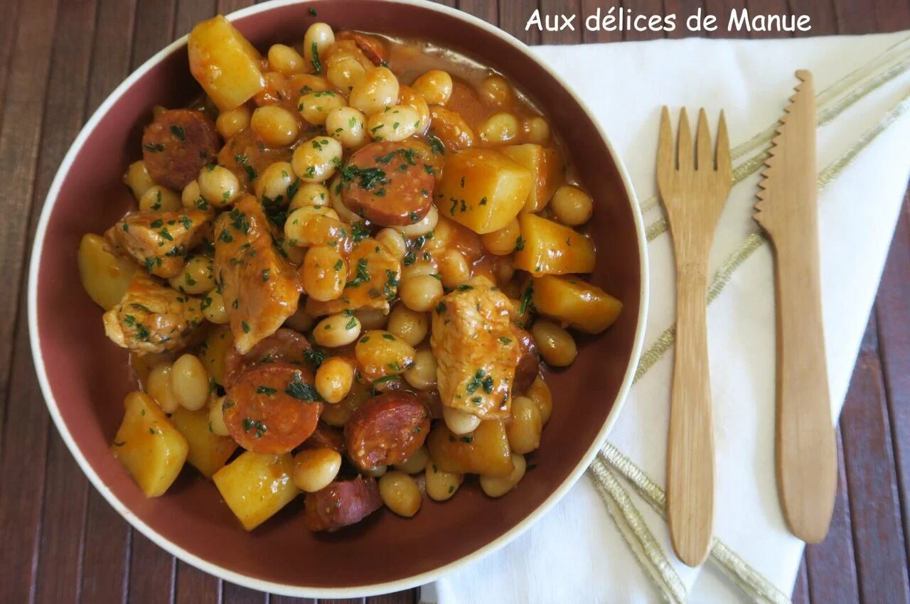 Ragoût haricots coco, pommes de terre, poulet et chorizo