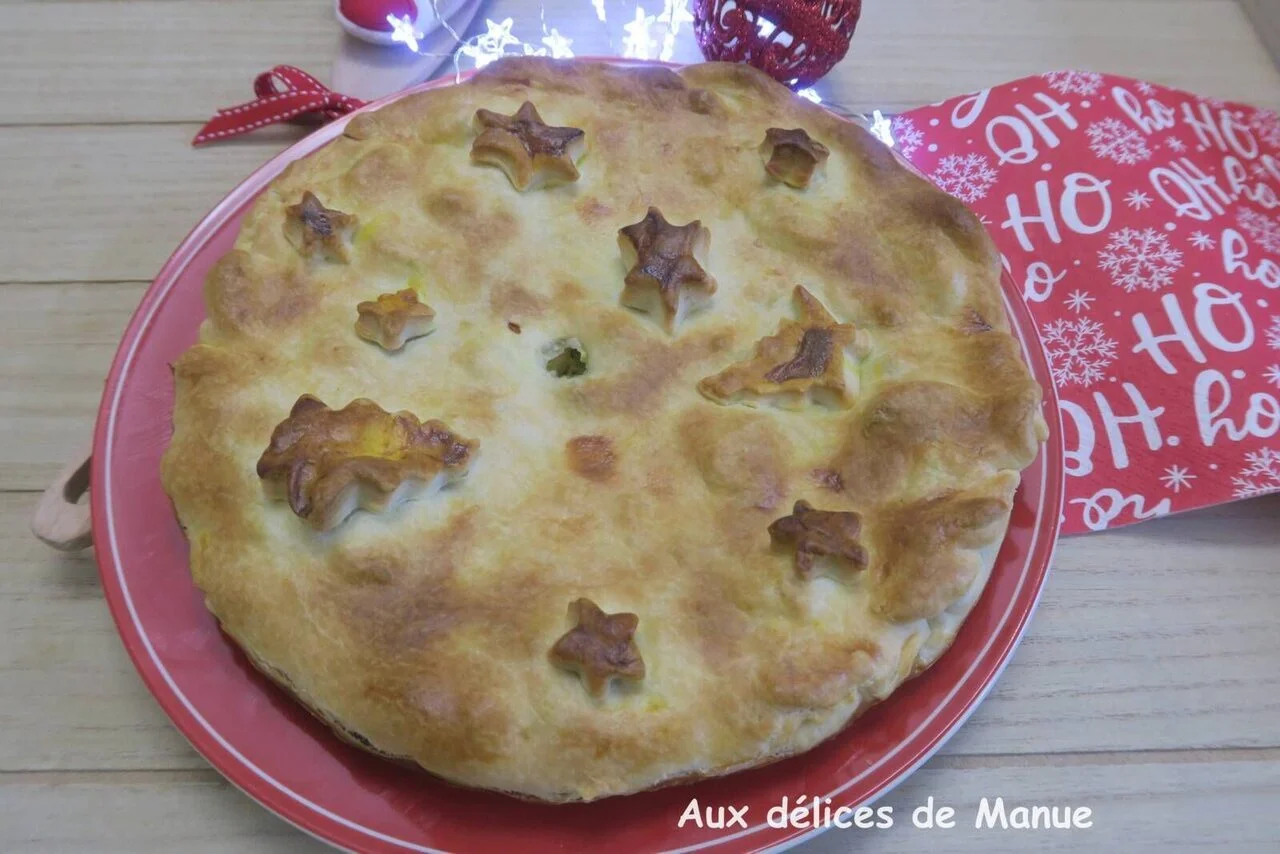 Tourte au poulet, pommes de terre et champignons
