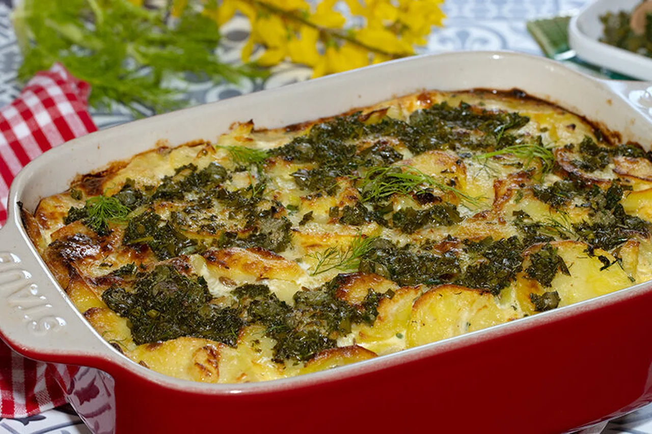 Gratin de pommes de terre, fenouil et saumon fumé