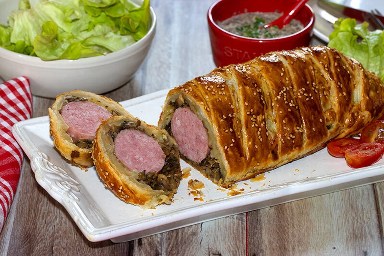 Saucisson lyonnais feuilleté et duxelle de champignons