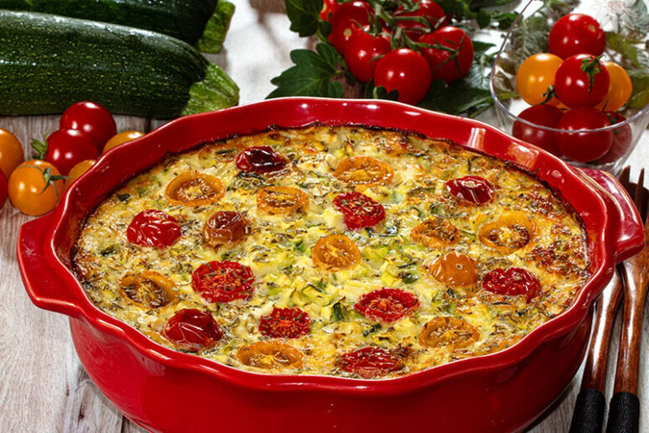 Clafoutis tomates cerises, courgettes et chèvre frais