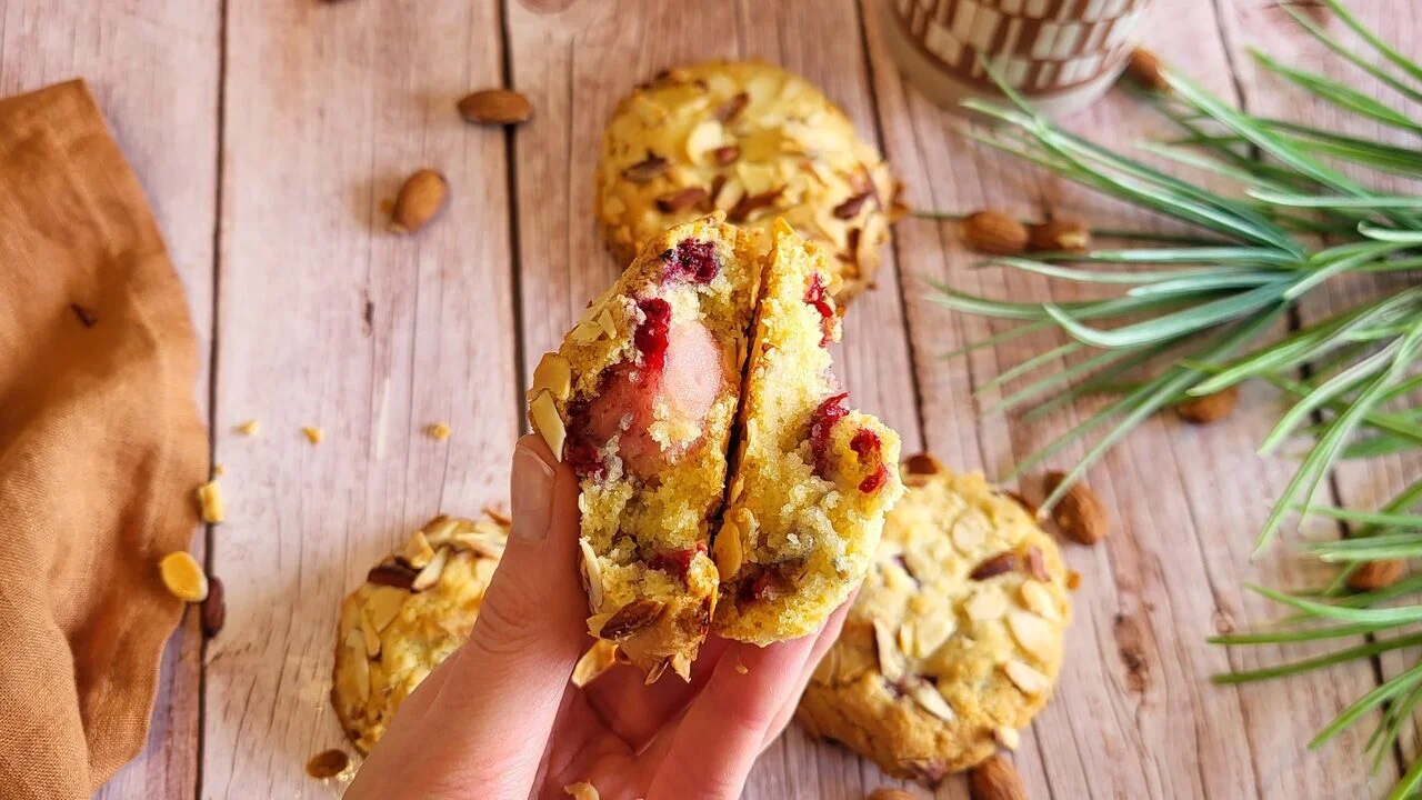 Cookies amandes massepain framboises