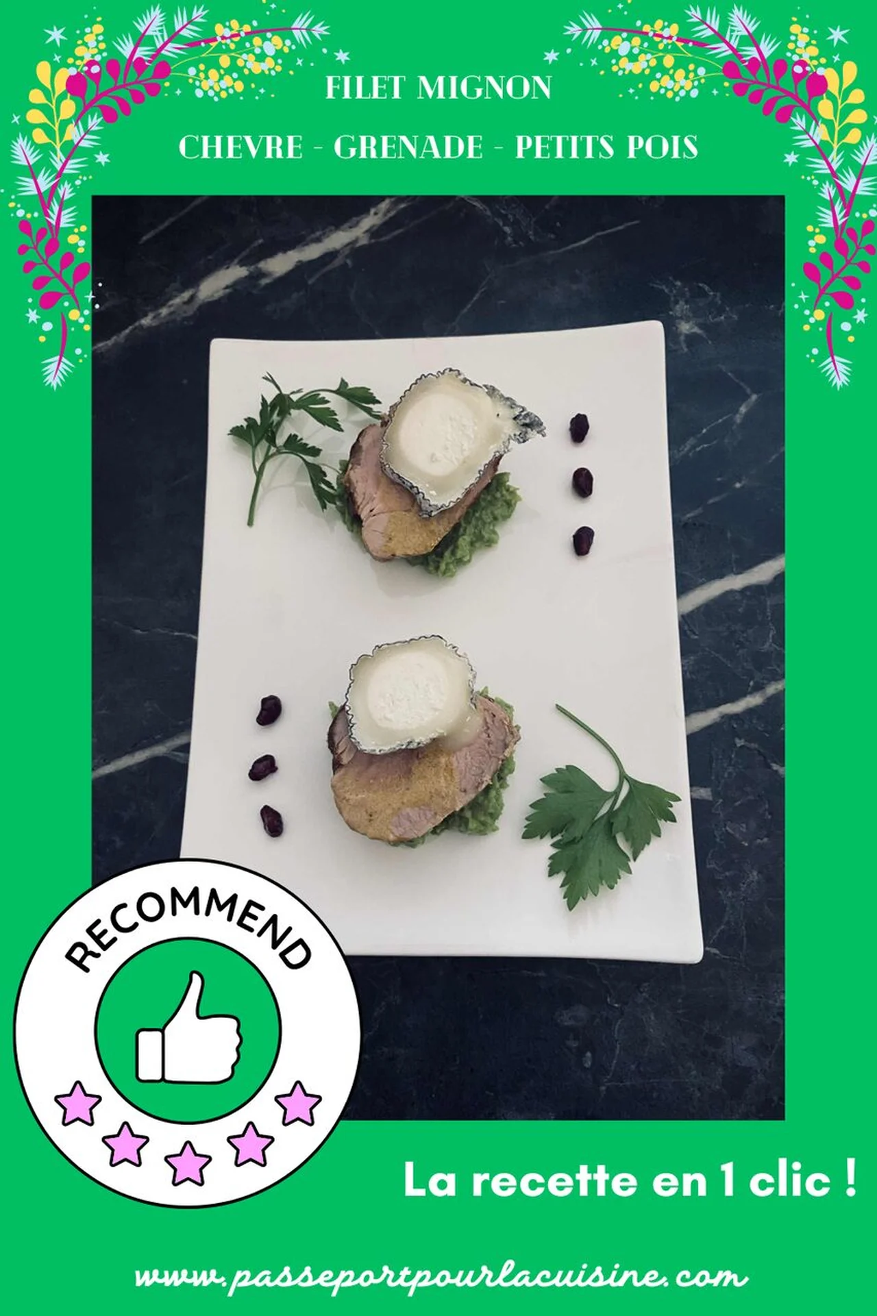 Filet mignon aux petits pois et fromage de chèvre