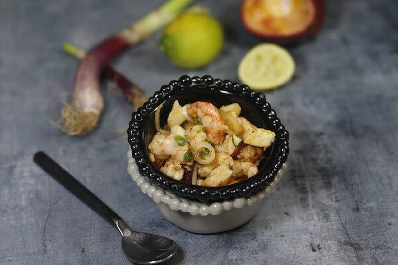 Céviche de crevettes et poulpe au fruit de la passion