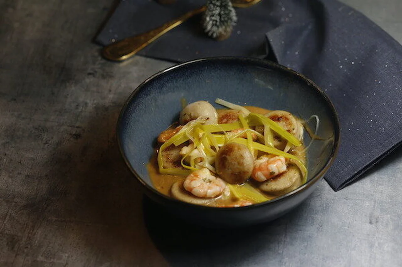 Crevettes et boudin à la bisque au cidre