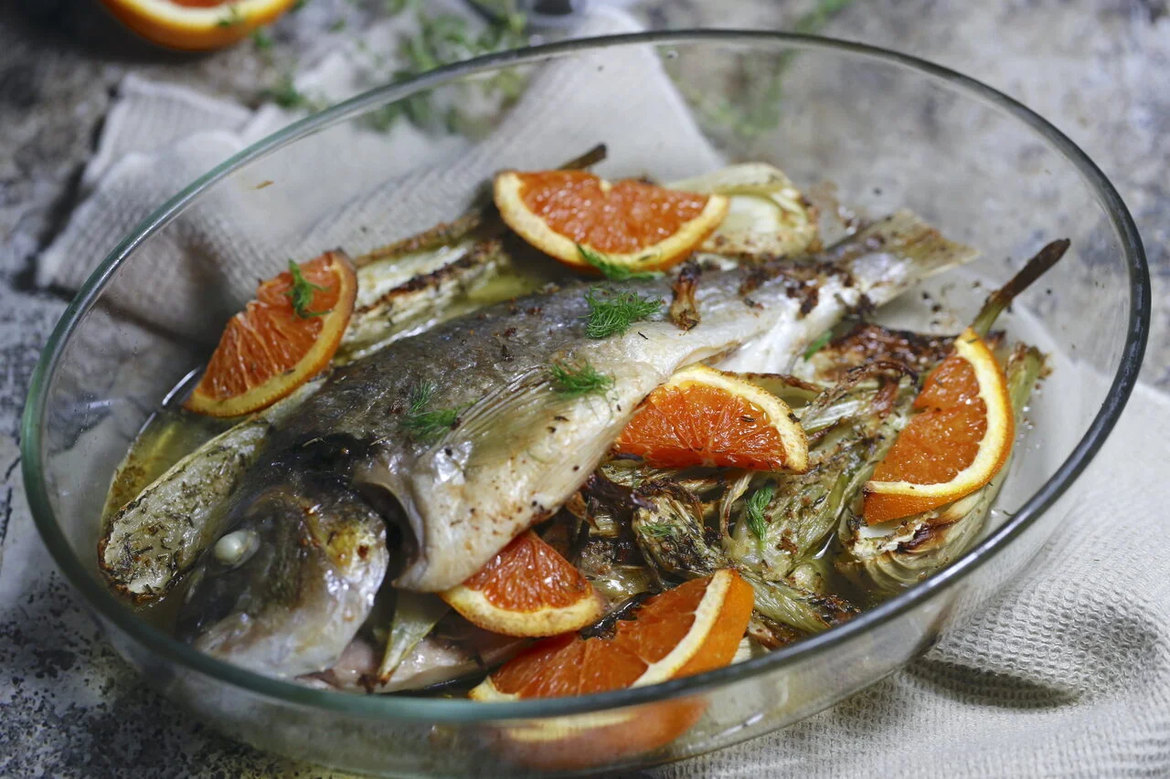 Daurade farcie fenouil orange