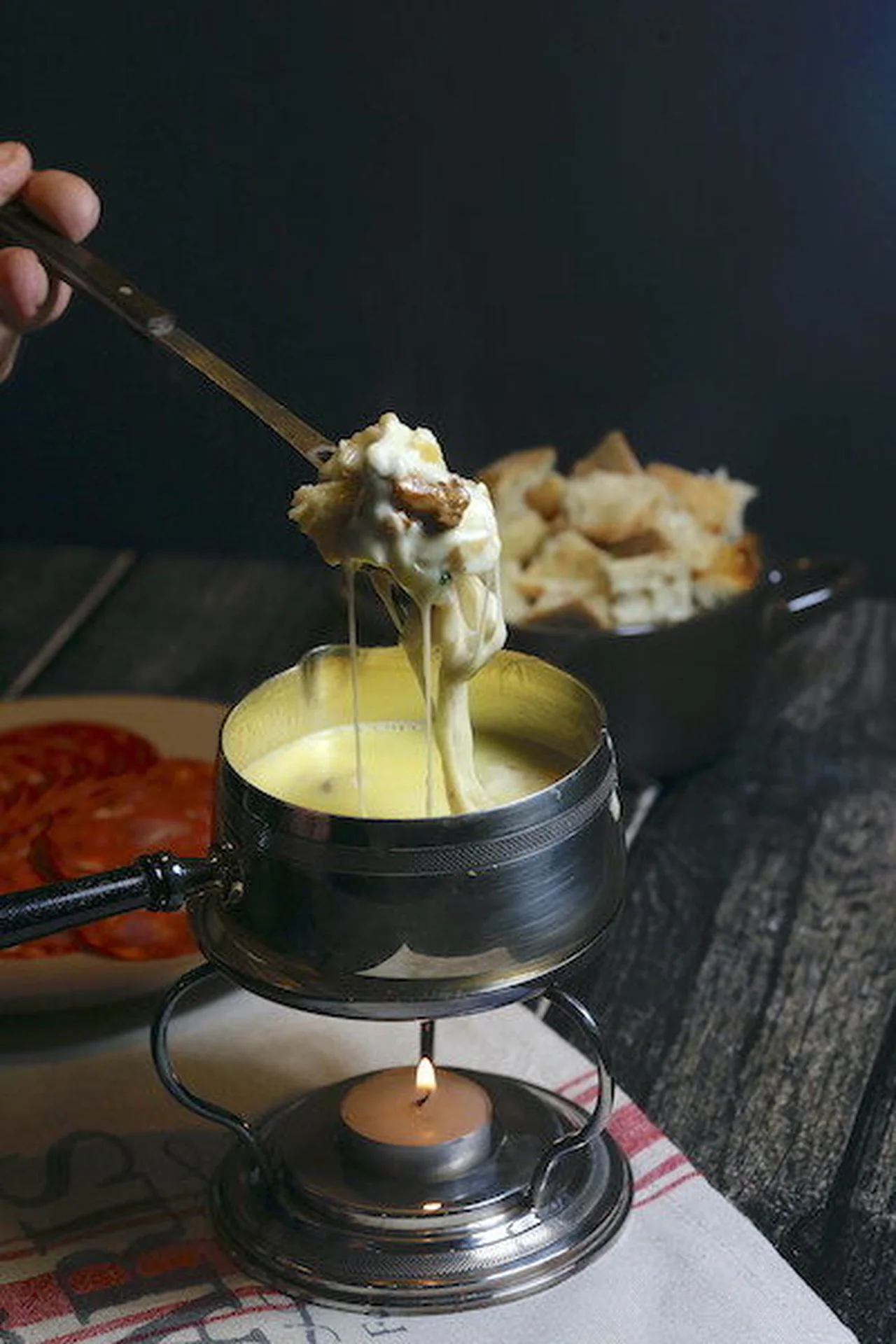 Fondue aux 4 fromages et aux champignons