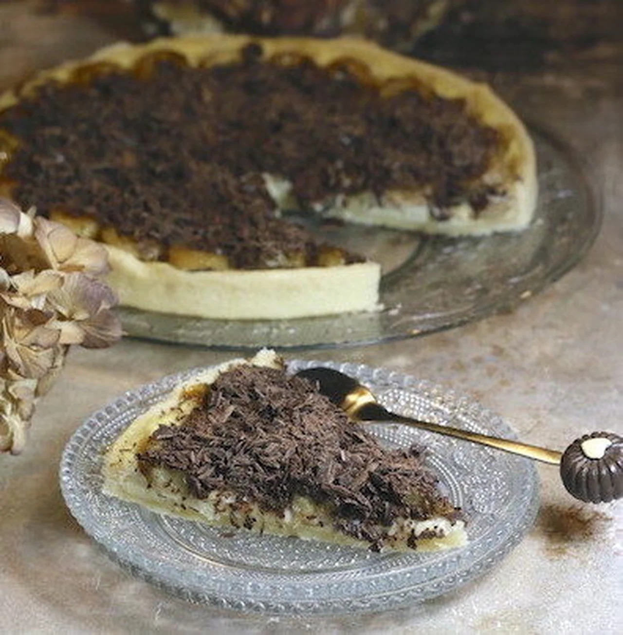 Tarte bananes flambées et chocolat