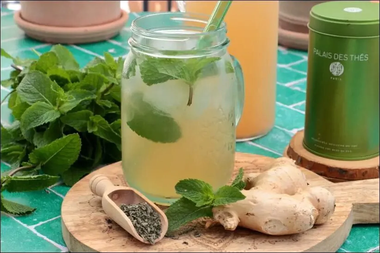 Thé vert glacé menthe et gingembre