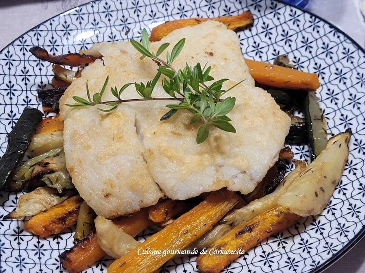 Filet de cabillaud et légumes rôtis