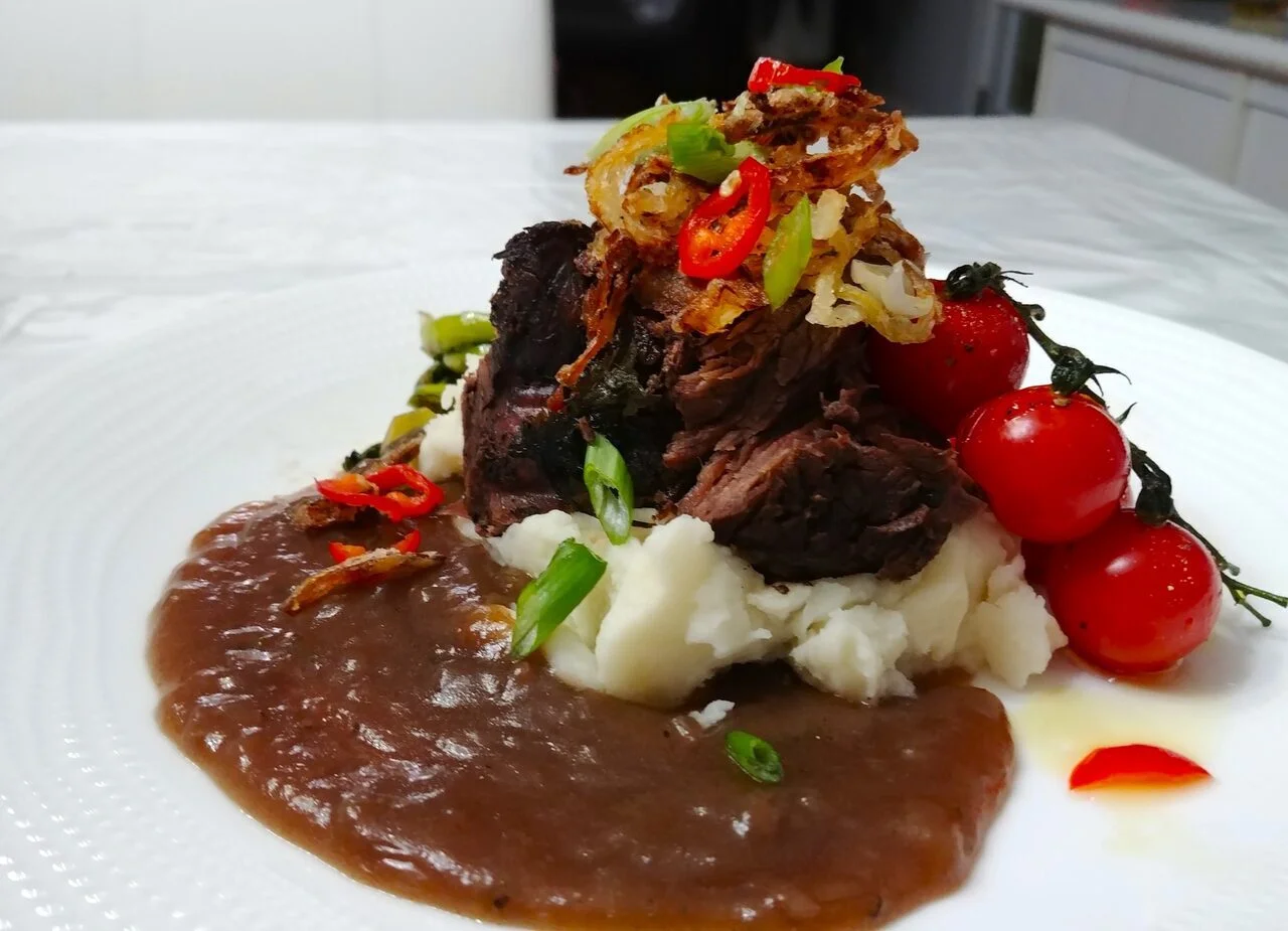 Braisé d'orignal vin rouge et chorizo