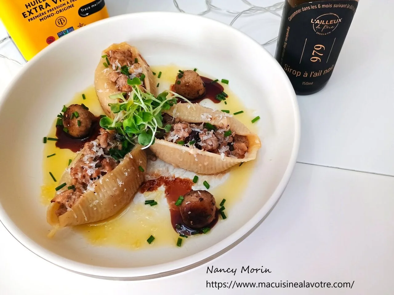 Coquilles géantes veau, champignons et ail noir