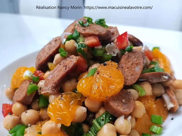 Salade pois chiches merguez et mandarine