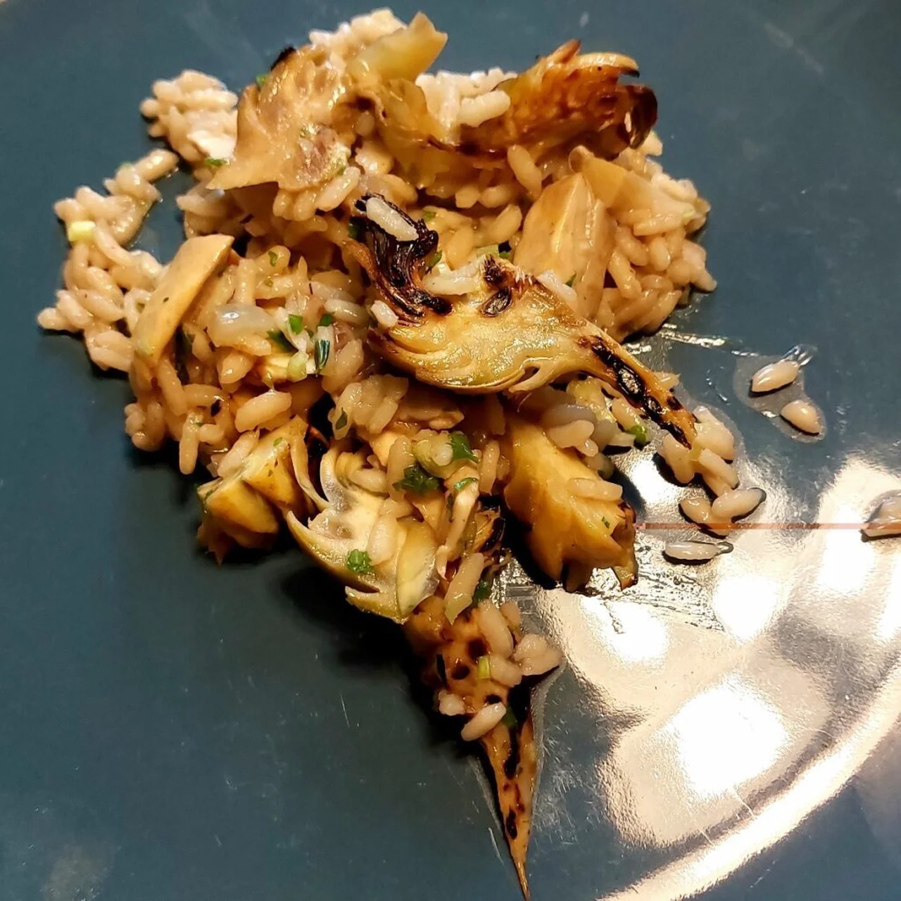 Risotto aux artichauts et rosés des prés